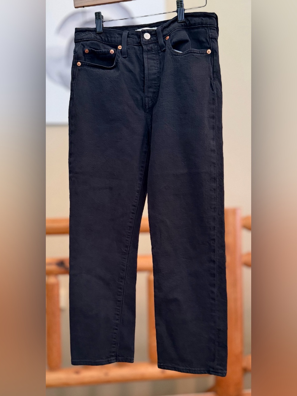 Levi’s Wedgie Straight Jeans – Black Wash High Rise Denim Size 27
